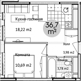 Планировка — Адрес, 2-комн., 37 м²