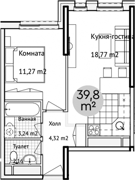 Планировка — Адрес, 2-комн., 40 м²