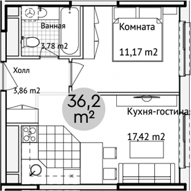 Планировка — Адрес, 2-комн., 36 м²