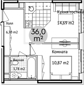 Планировка — Адрес, 2-комн., 36 м²