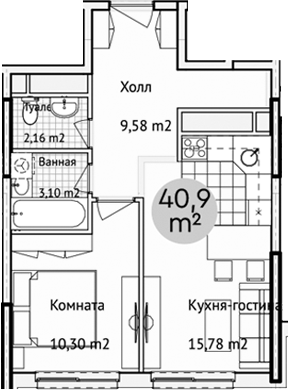 Планировка — Адрес, 2-комн., 41 м²
