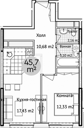 Планировка — Адрес, 2-комн., 46 м²