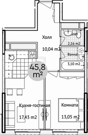 Планировка — Адрес, 2-комн., 46 м²