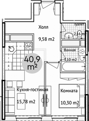 Планировка — Адрес, 2-комн., 41 м²