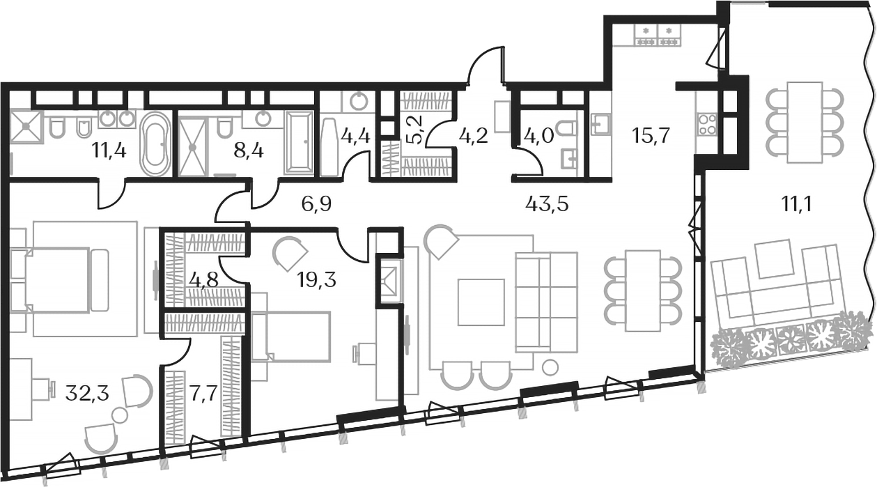Планировка — Союз, 3-комн., 152 м²