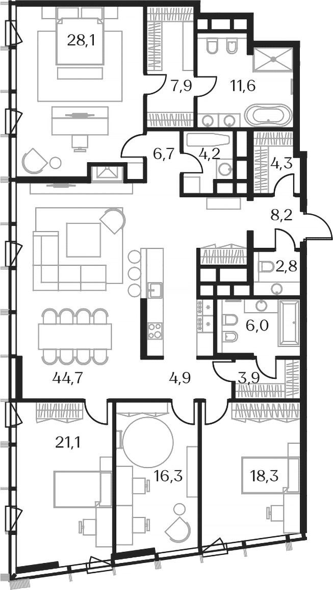 Планировка — Союз, 5-комн., 185 м²