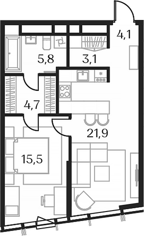 Планировка — Союз, 2-комн., 54 м²