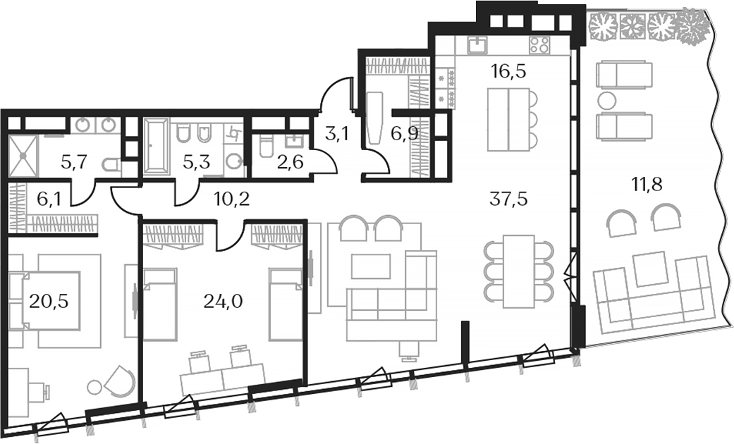 Планировка — Союз, 3-комн., 134 м²