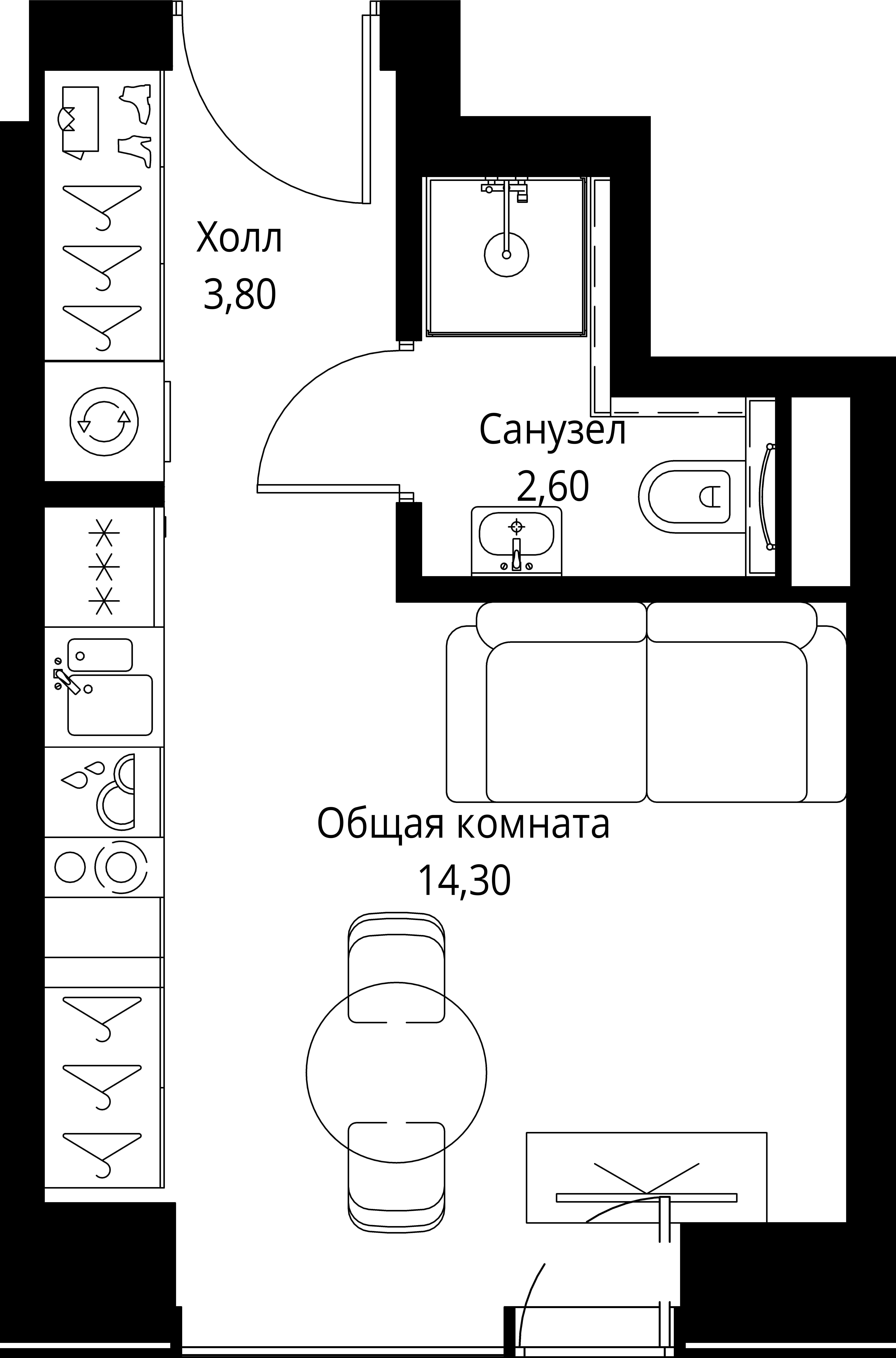 Планировка — Веер, Студия, 21 м²