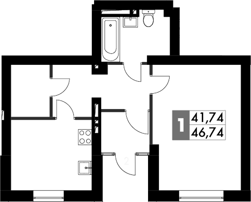 Планировка — Парк Апрель, 1-комн., 52 м²