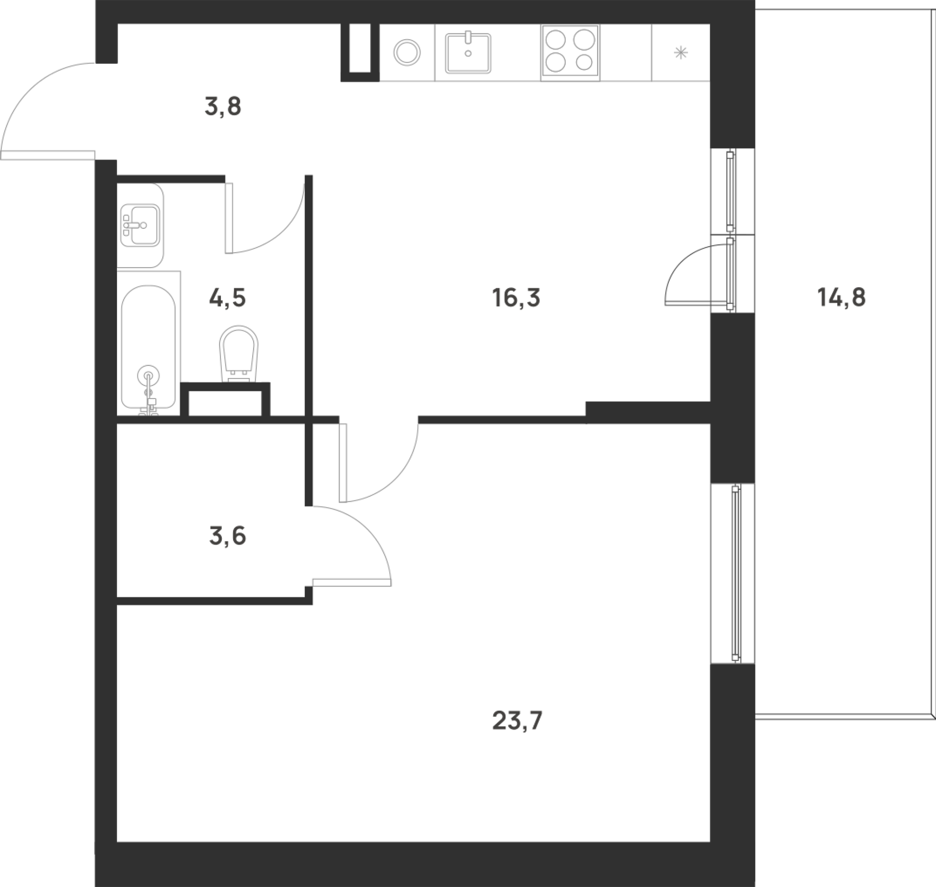 Планировка — Foreville, 1-комн., 52 м²