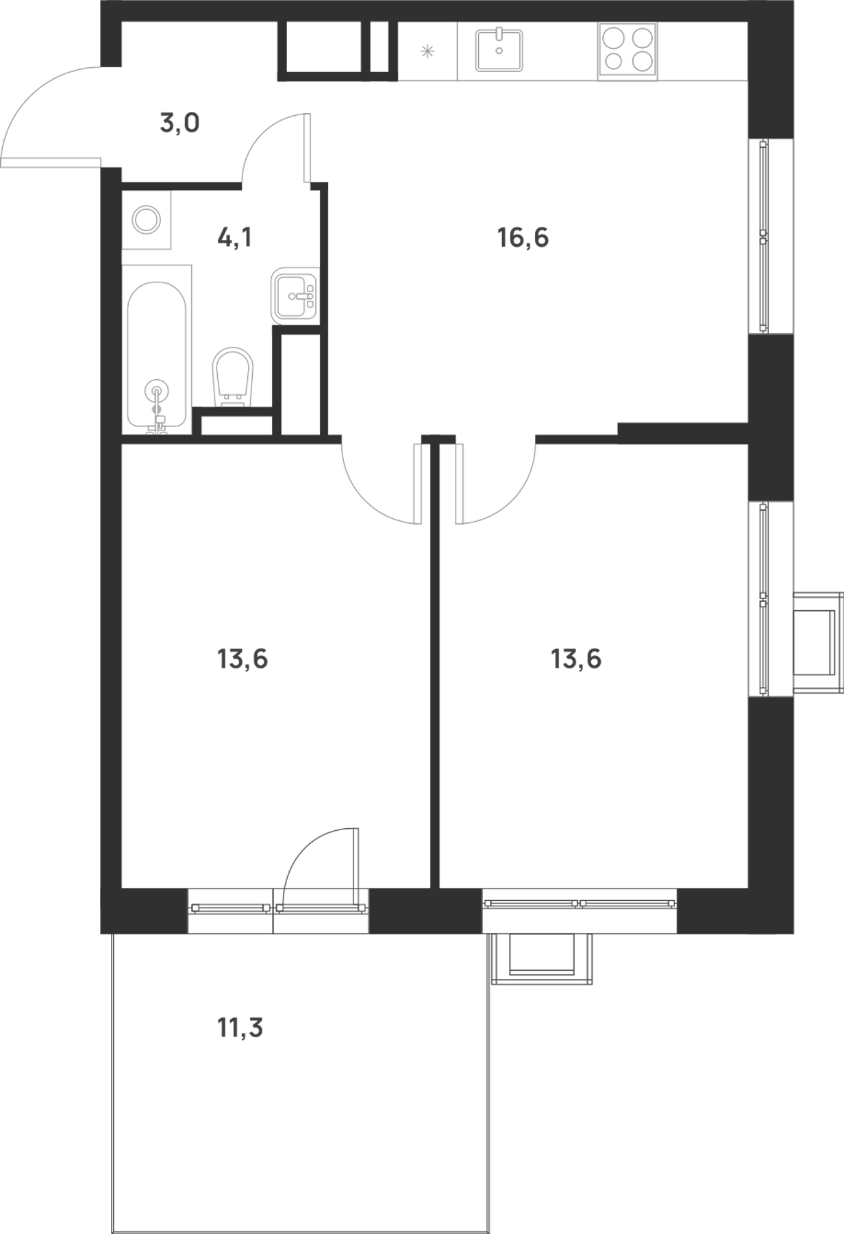 Планировка — Foreville, 2-комн., 51 м²