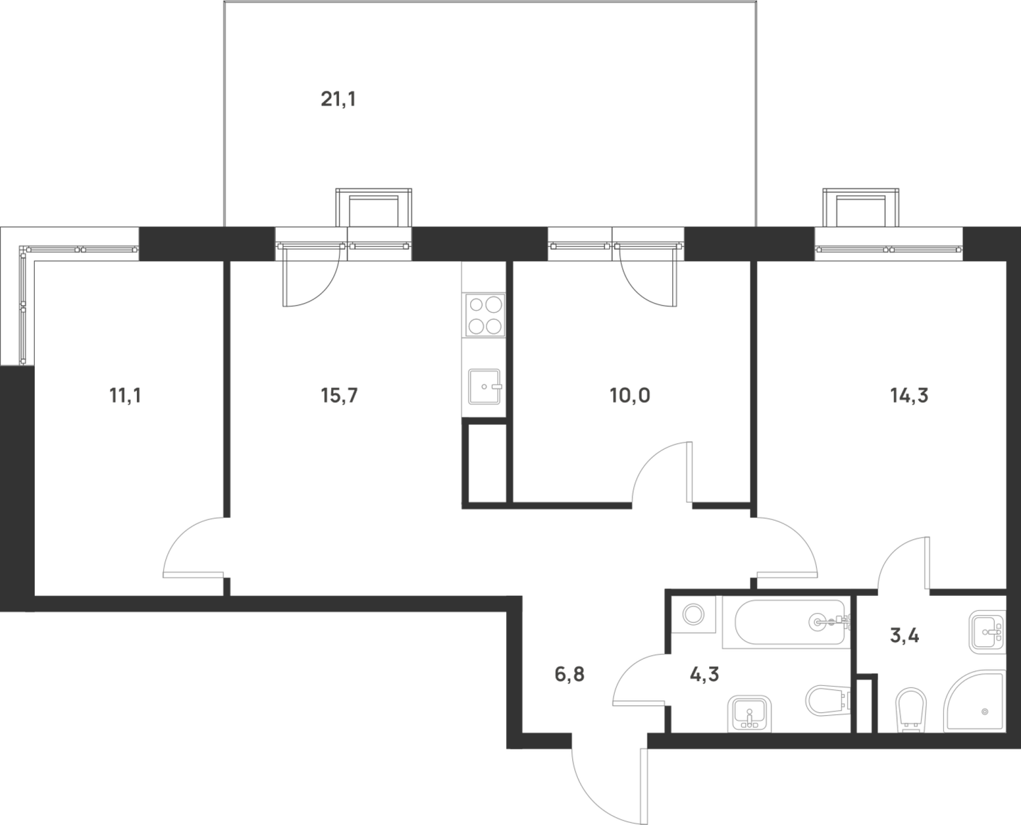 Планировка — Foreville, 3-комн., 66 м²