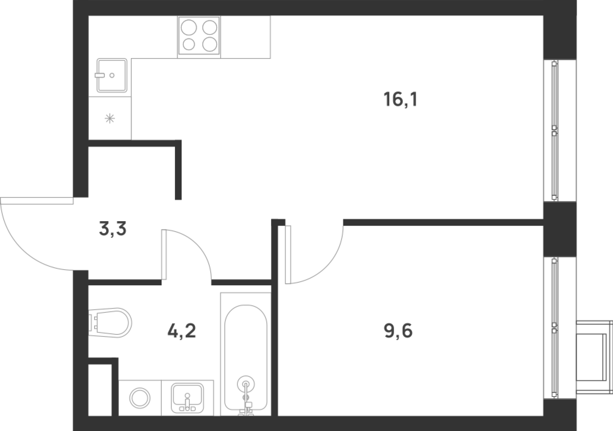 Планировка — Foreville, 1-комн., 33 м²