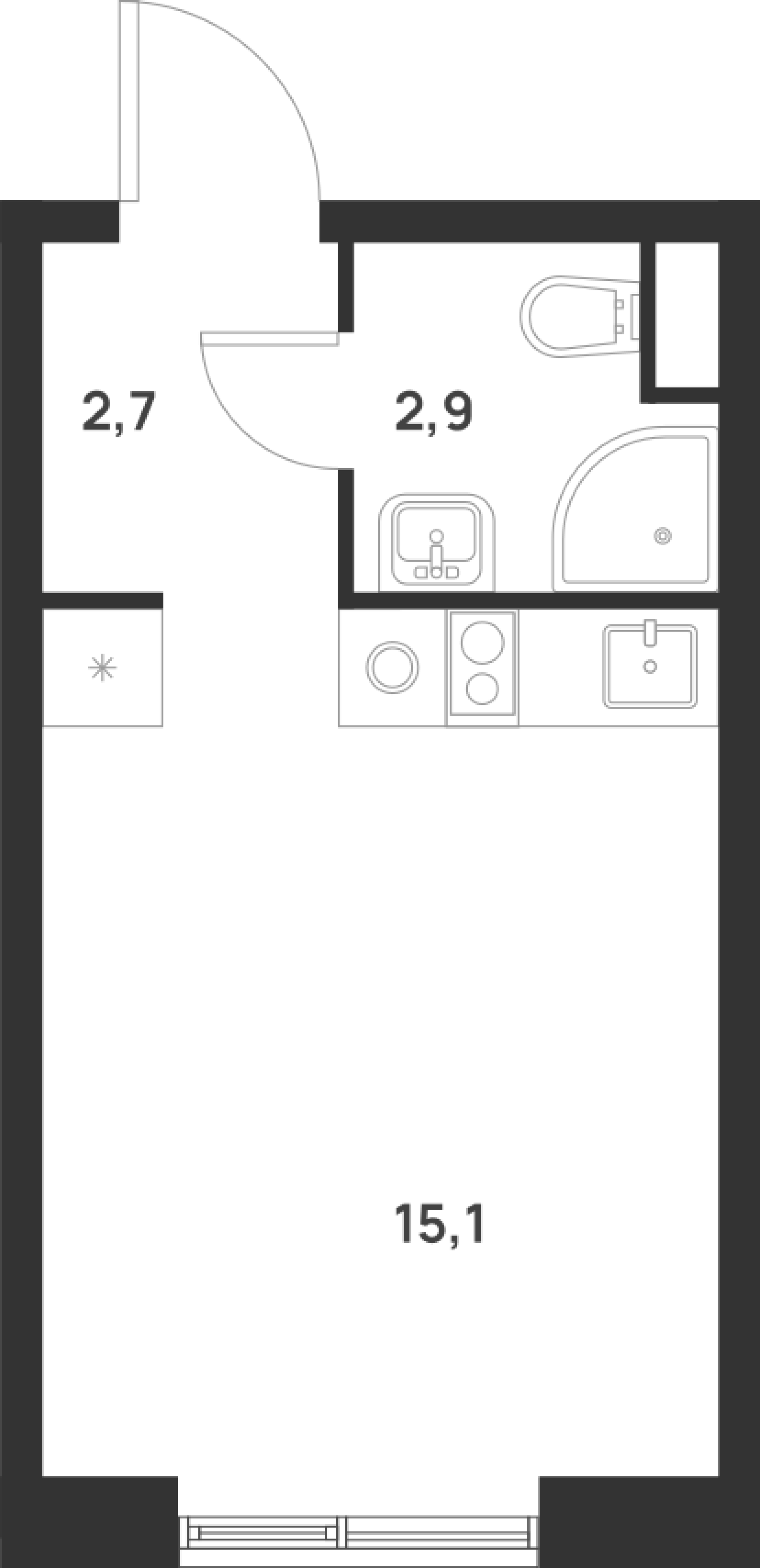 Планировка — Foreville, Студия, 21 м²