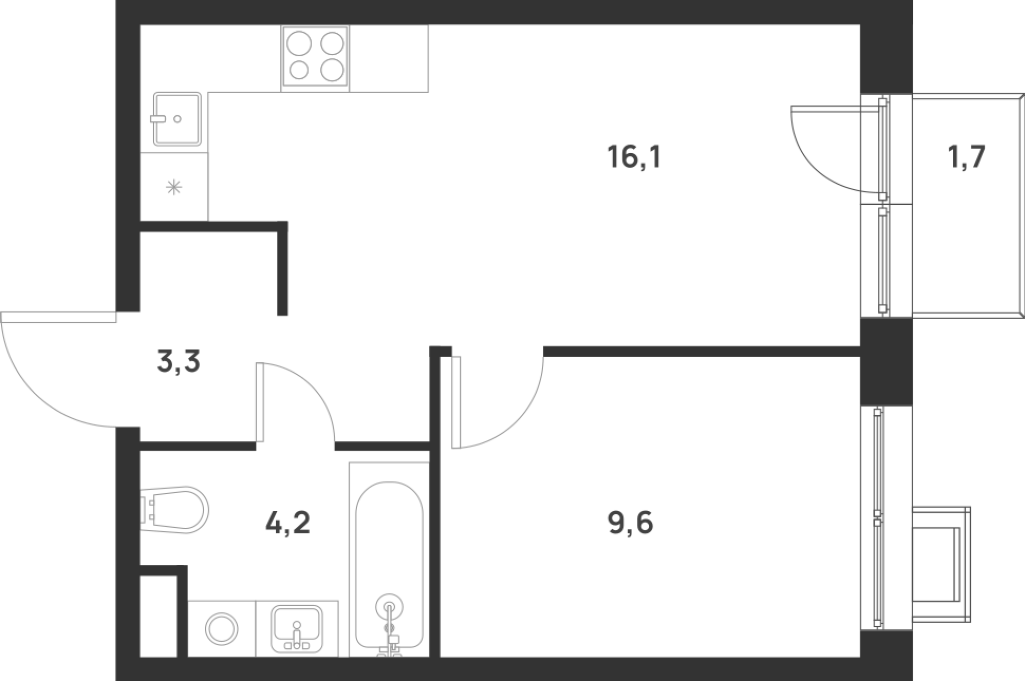 Планировка — Foreville, 1-комн., 33 м²