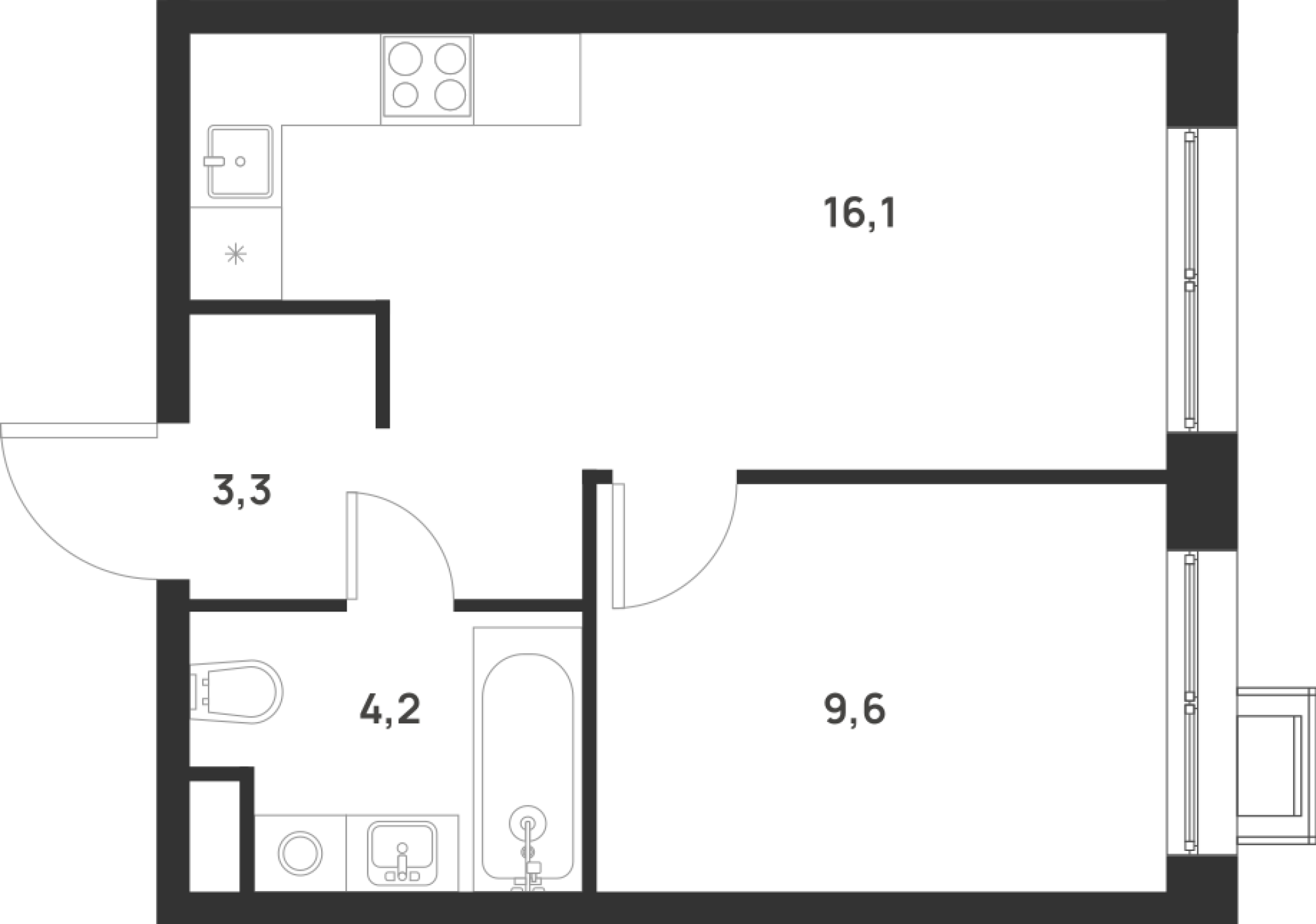 Планировка — Foreville, 1-комн., 33 м²