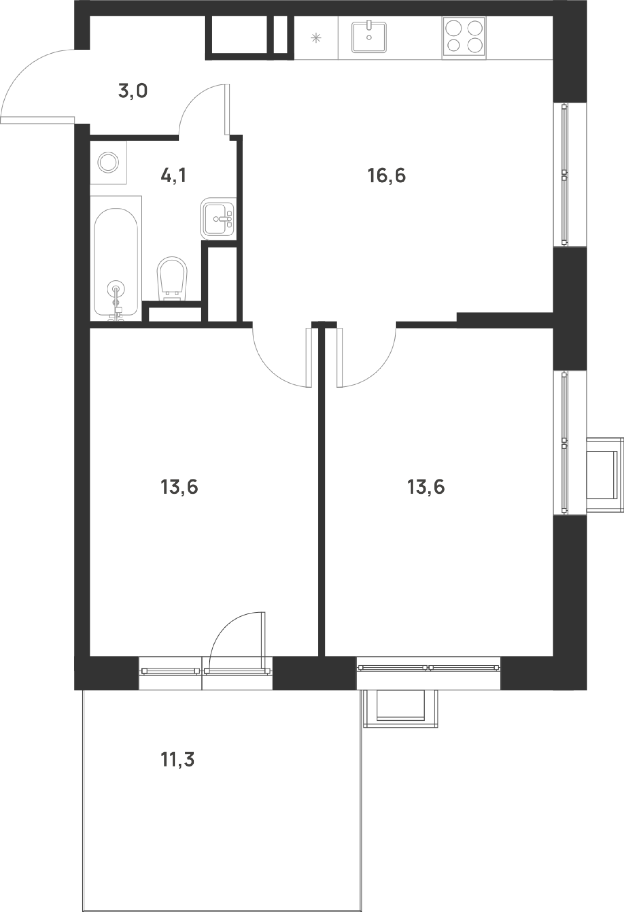 Планировка — Foreville, 2-комн., 51 м²