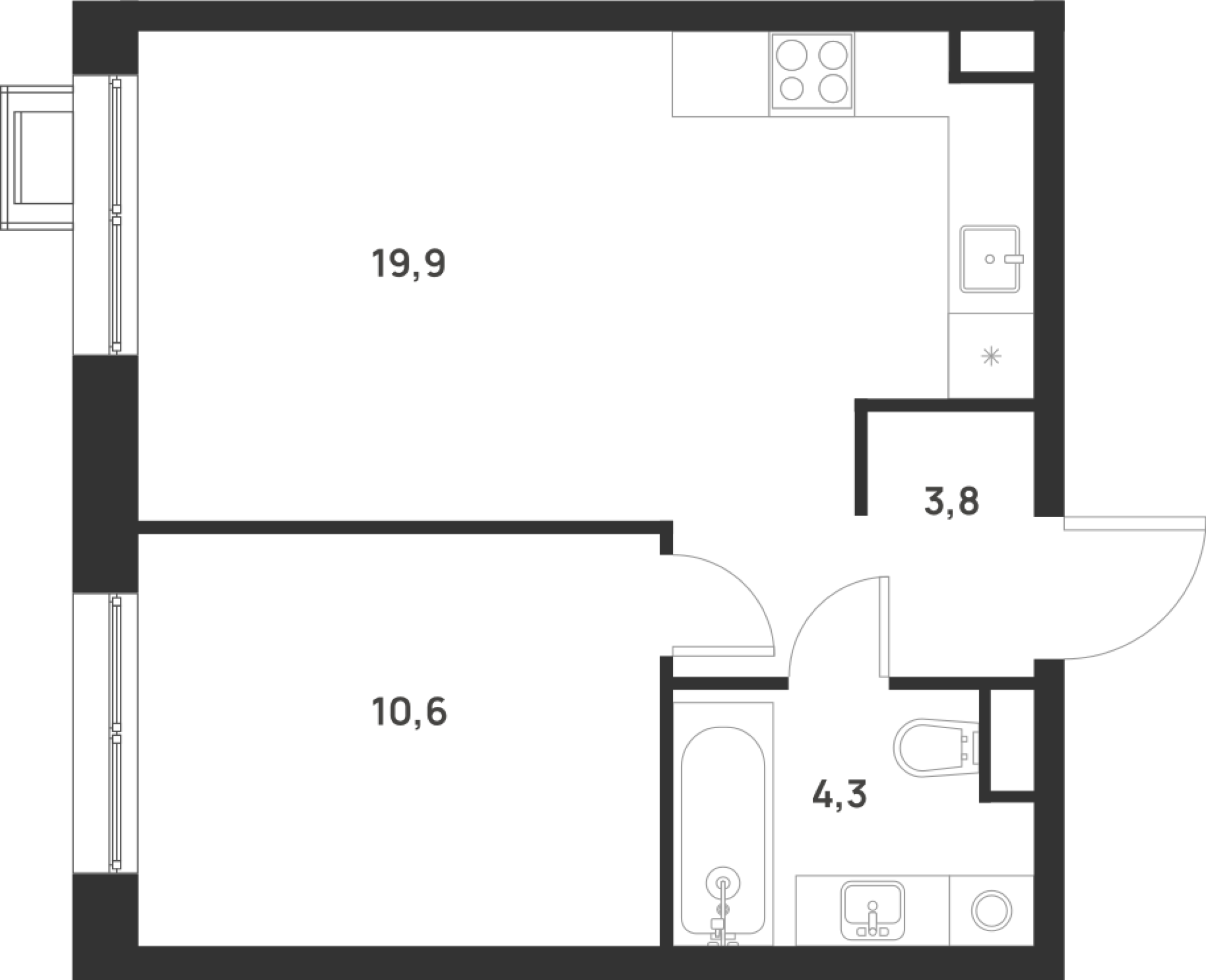 Планировка — Foreville, 1-комн., 39 м²