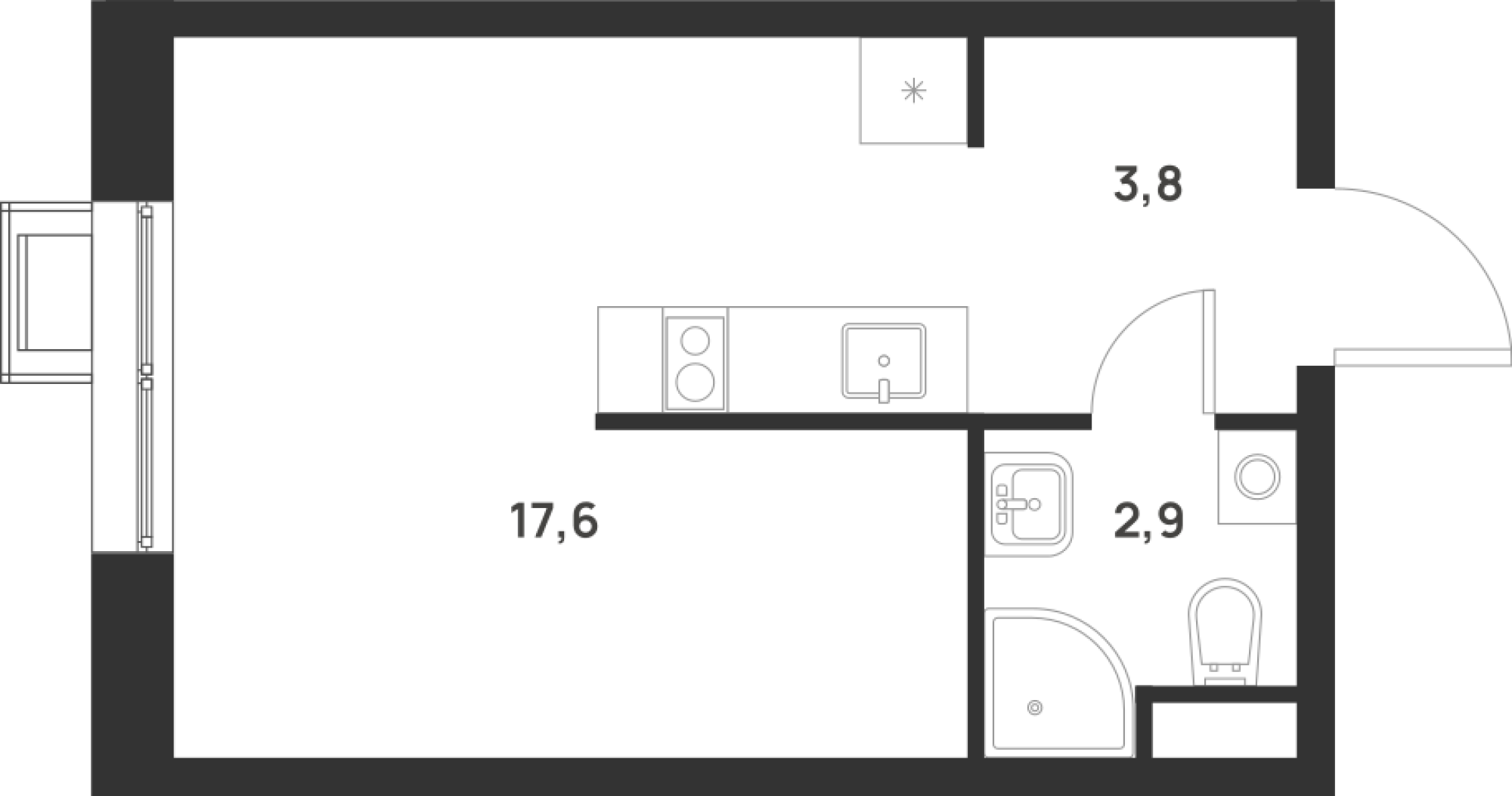 Планировка — Foreville, Студия, 24 м²