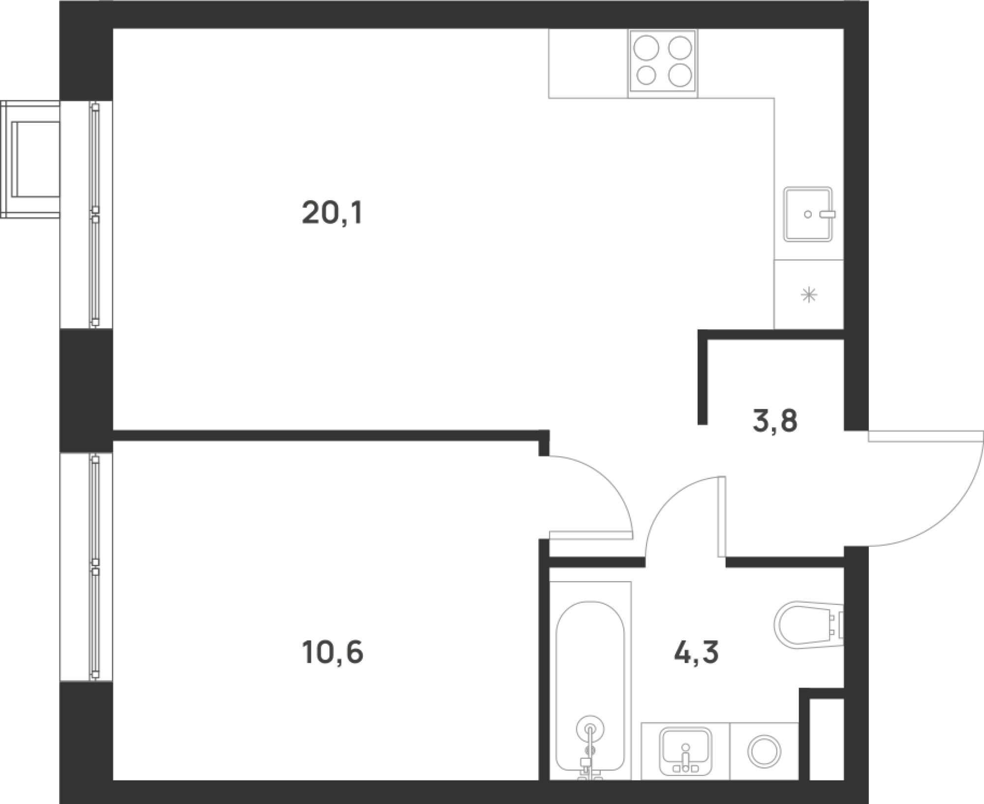 Планировка — Foreville, 1-комн., 39 м²