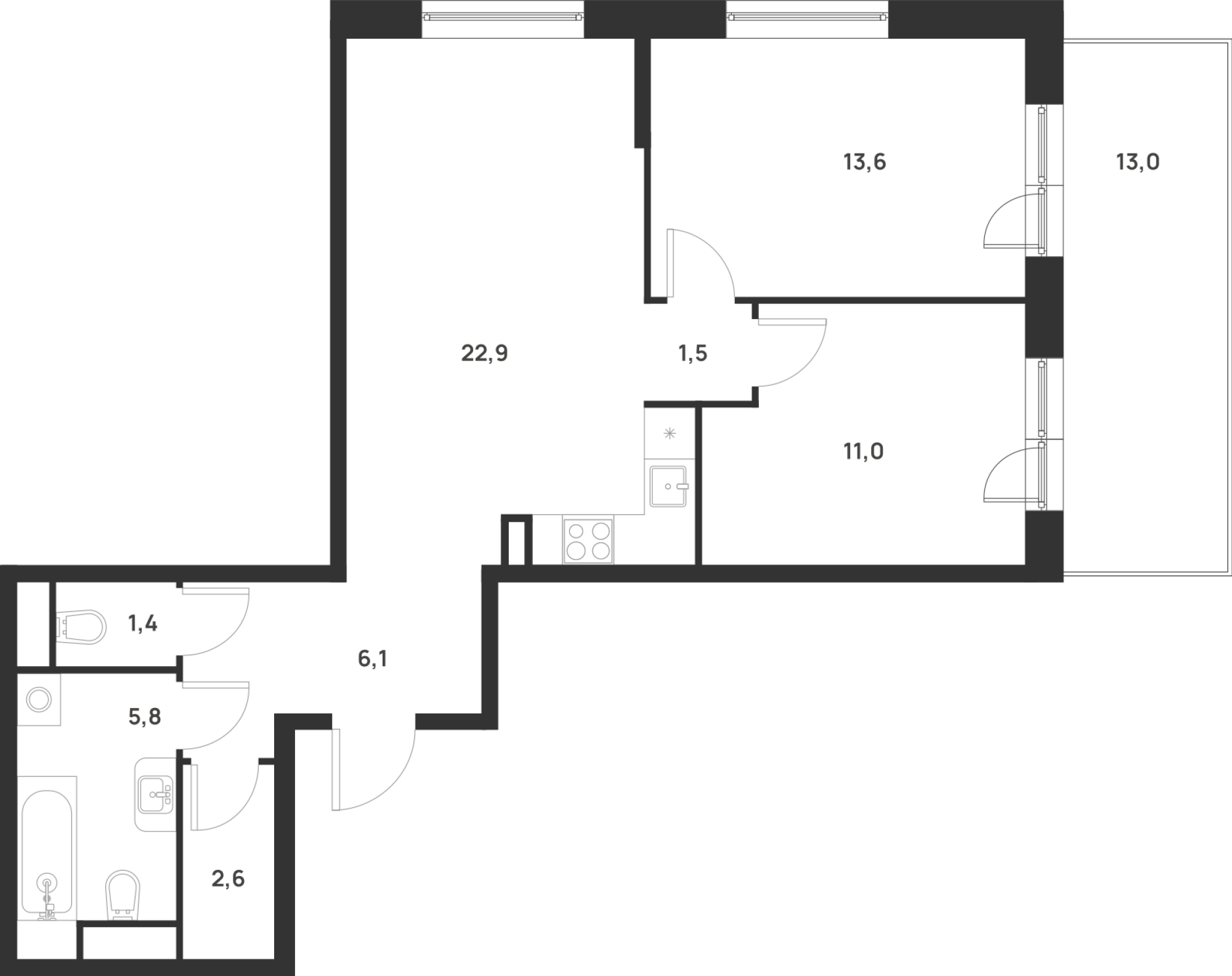 Планировка — Foreville, 2-комн., 65 м²