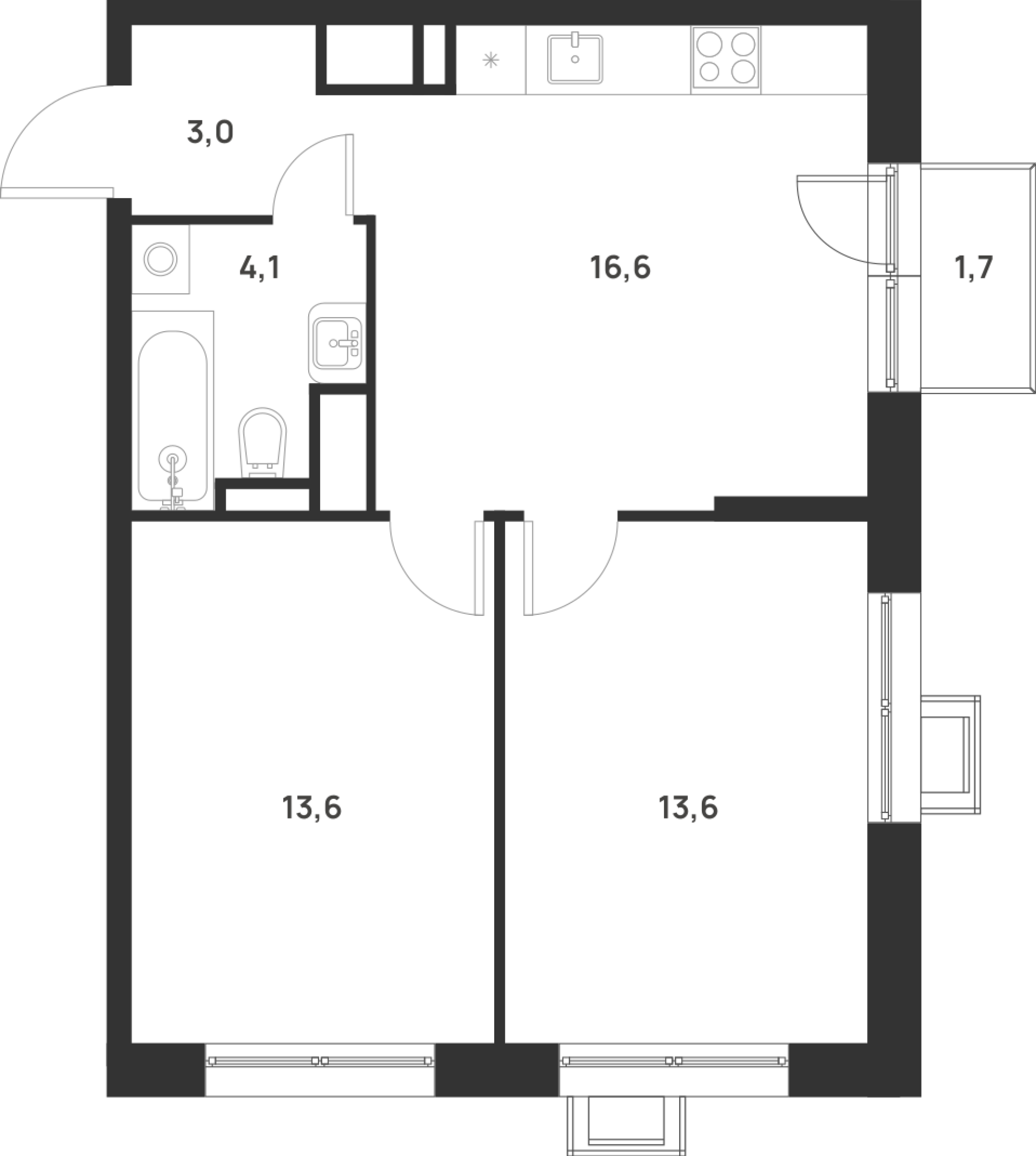 Планировка — Foreville, 2-комн., 51 м²