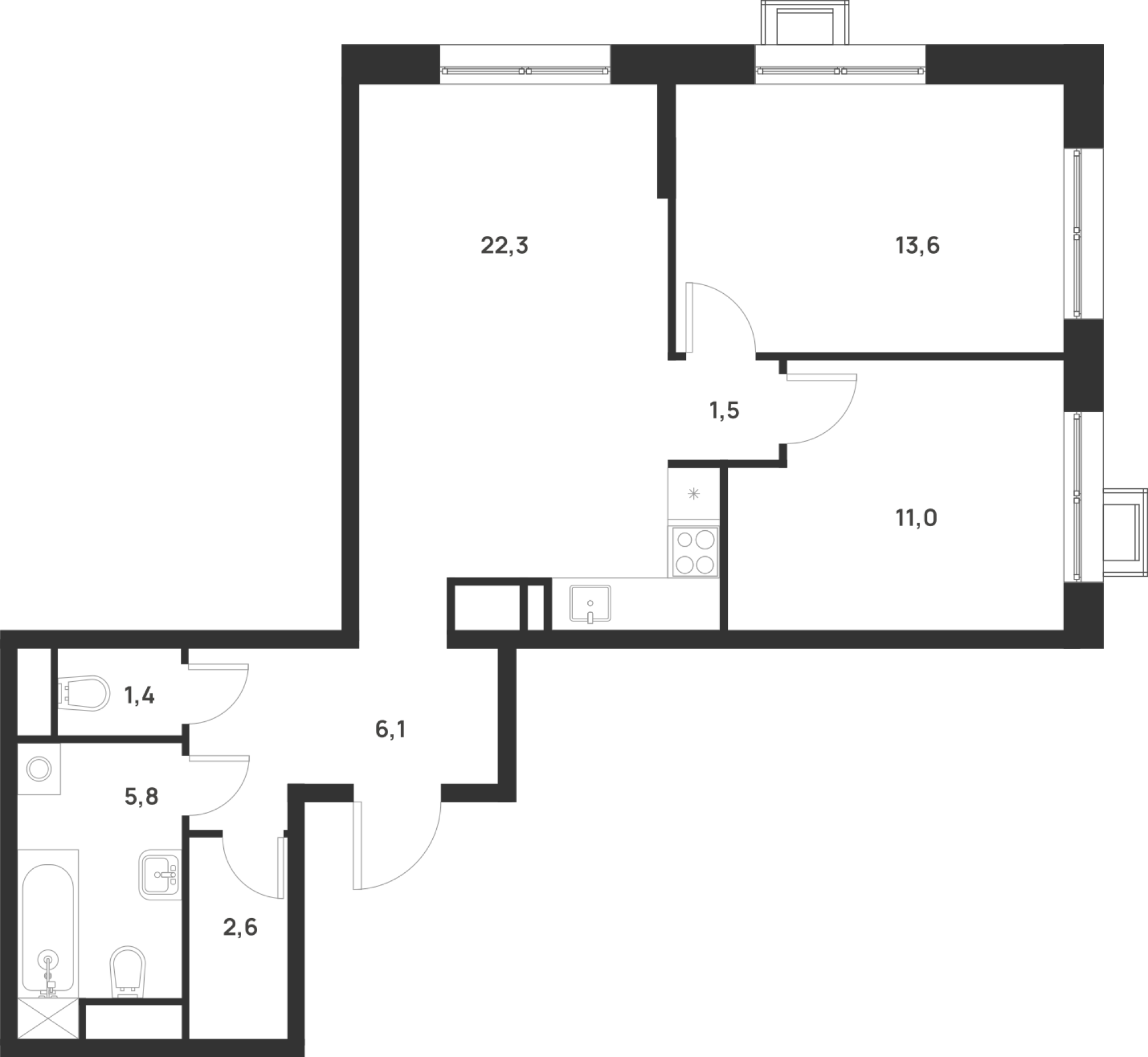 Планировка — Foreville, 2-комн., 64 м²