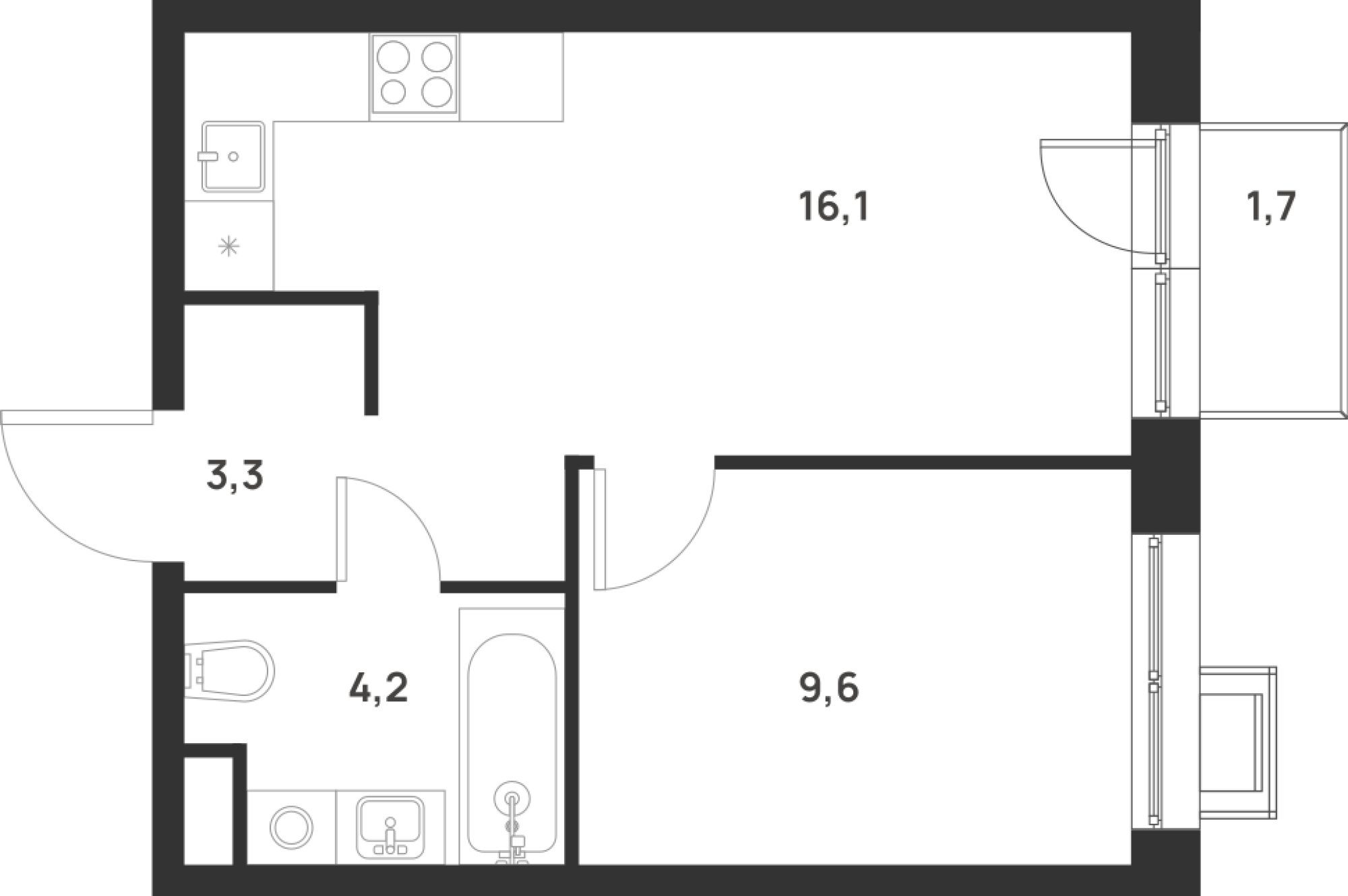 Планировка — Foreville, 1-комн., 33 м²