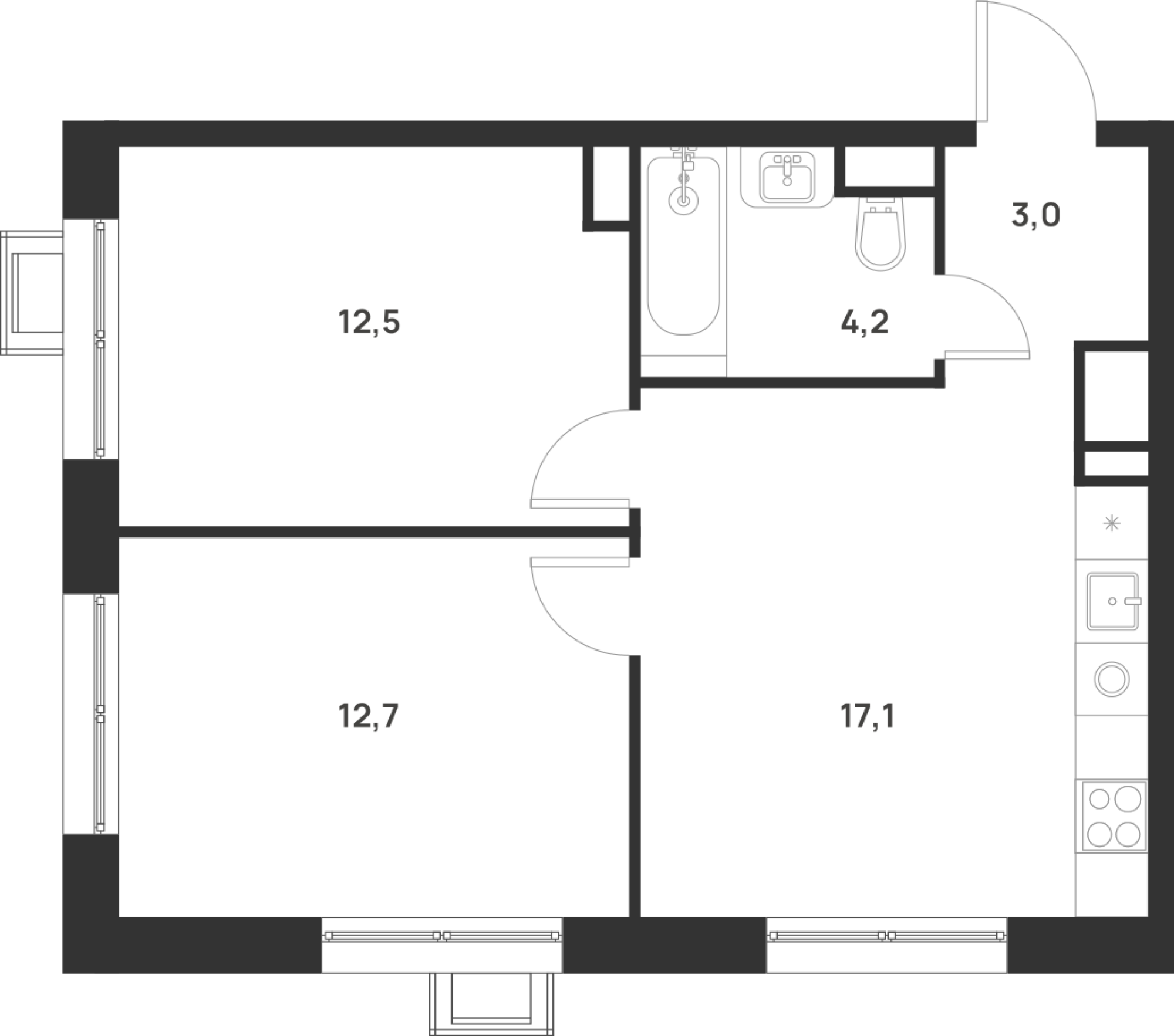 Планировка — Foreville, 2-комн., 50 м²