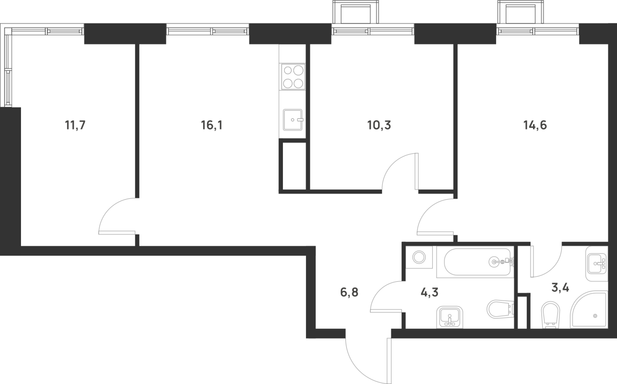 Планировка — Foreville, 3-комн., 67 м²