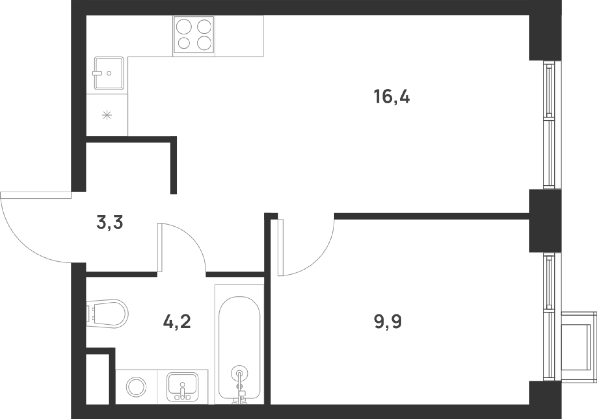 Планировка — Foreville, 1-комн., 34 м²