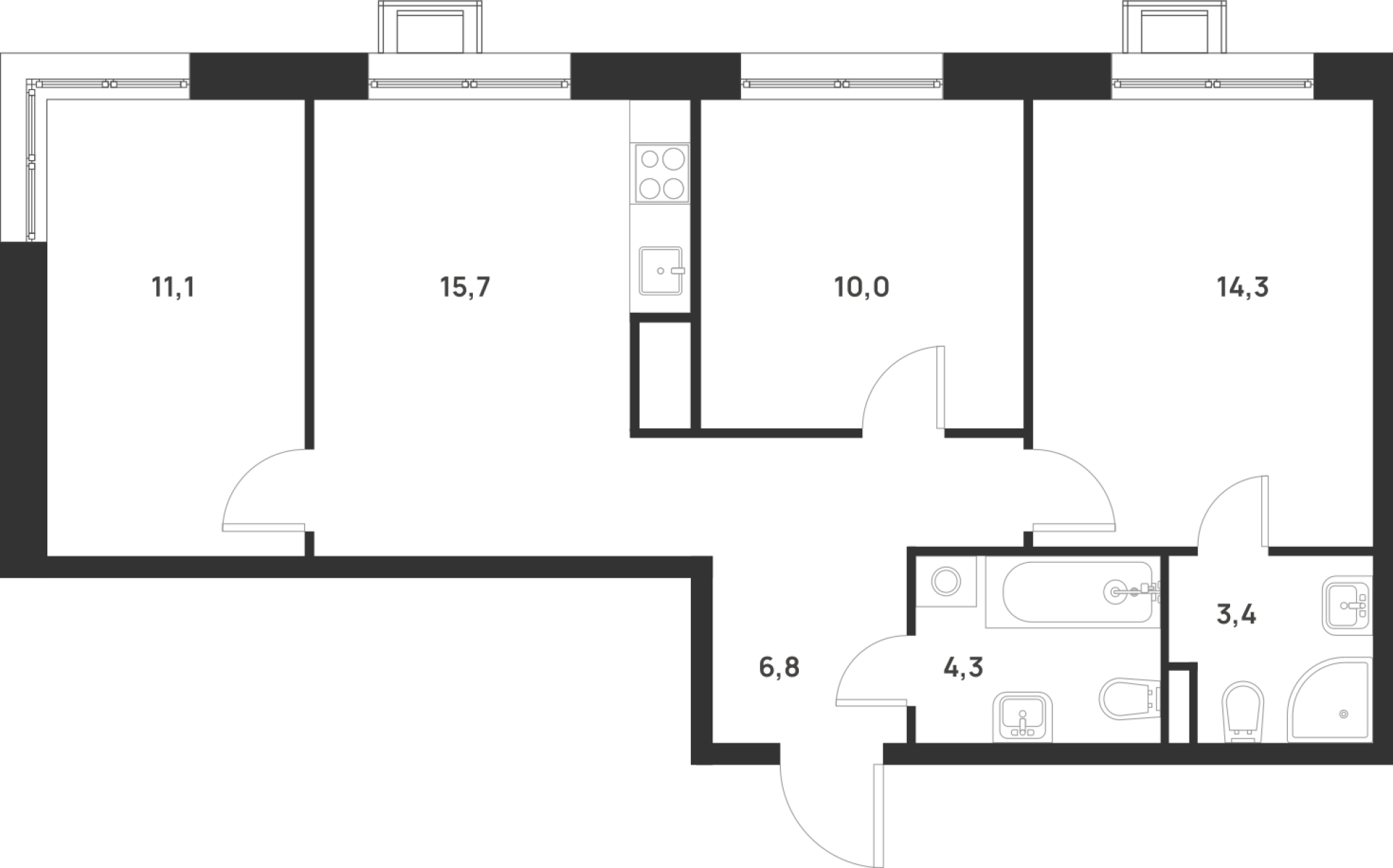 Планировка — Foreville, 3-комн., 66 м²