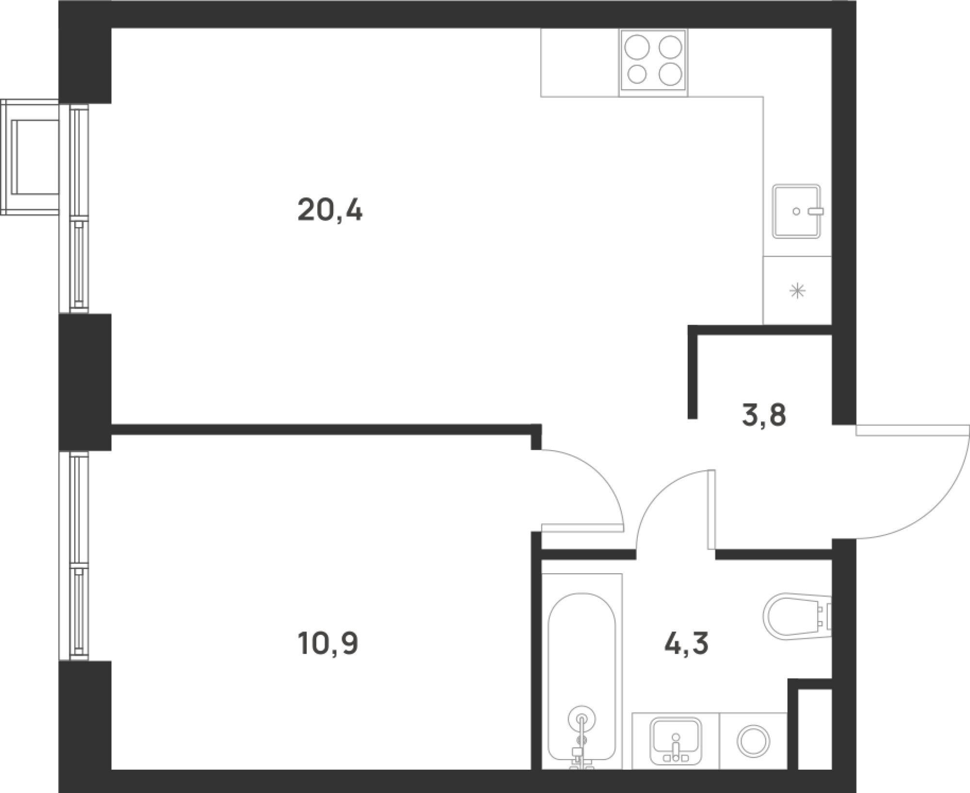 Планировка — Foreville, 1-комн., 39 м²