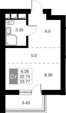 Планировка — Химки Тайм, Студия, 23 м²