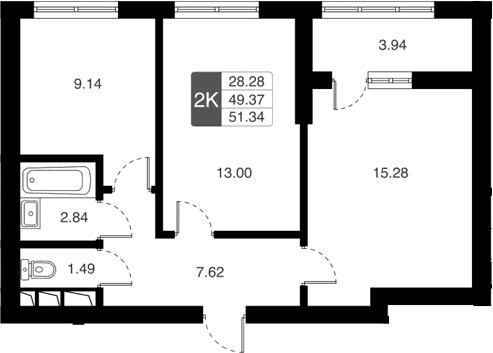 Планировка — Химки Тайм, 2-комн., 49 м²