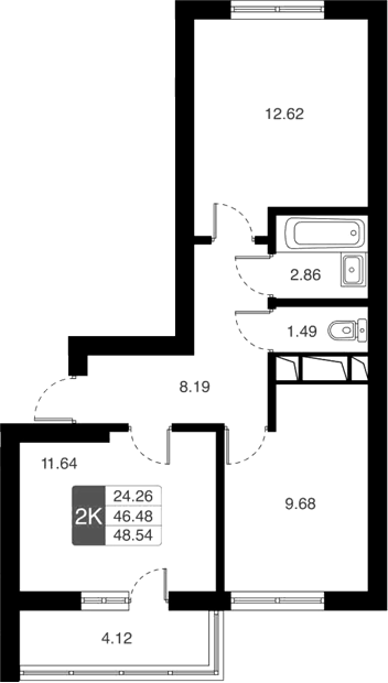 Планировка — Химки Тайм, 2-комн., 46 м²