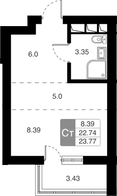 Планировка — Химки Тайм, Студия, 23 м²