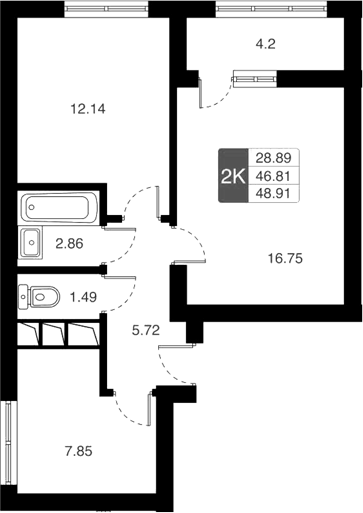 Планировка — Химки Тайм, 2-комн., 47 м²