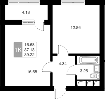 Планировка — Химки Тайм, 1-комн., 37 м²