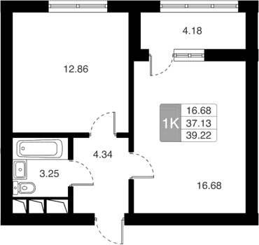 Планировка — Химки Тайм, 1-комн., 37 м²