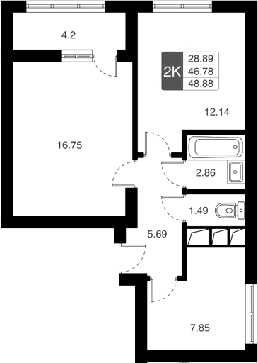 Планировка — Химки Тайм, 2-комн., 47 м²