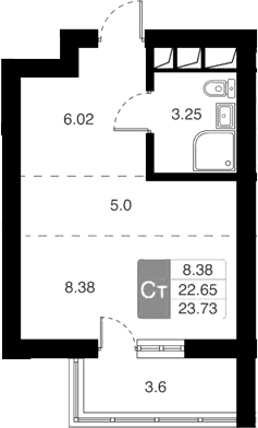 Планировка — Химки Тайм, Студия, 23 м²