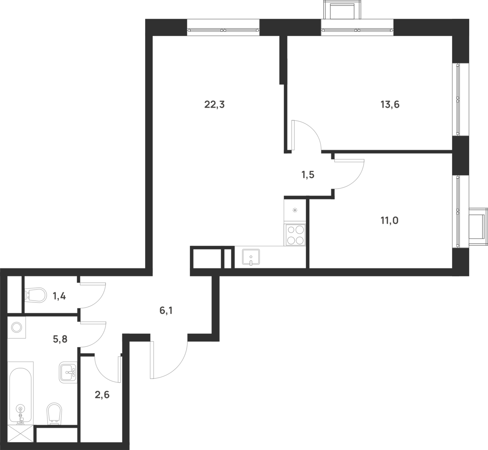 Планировка — Foreville, 2-комн., 64 м²
