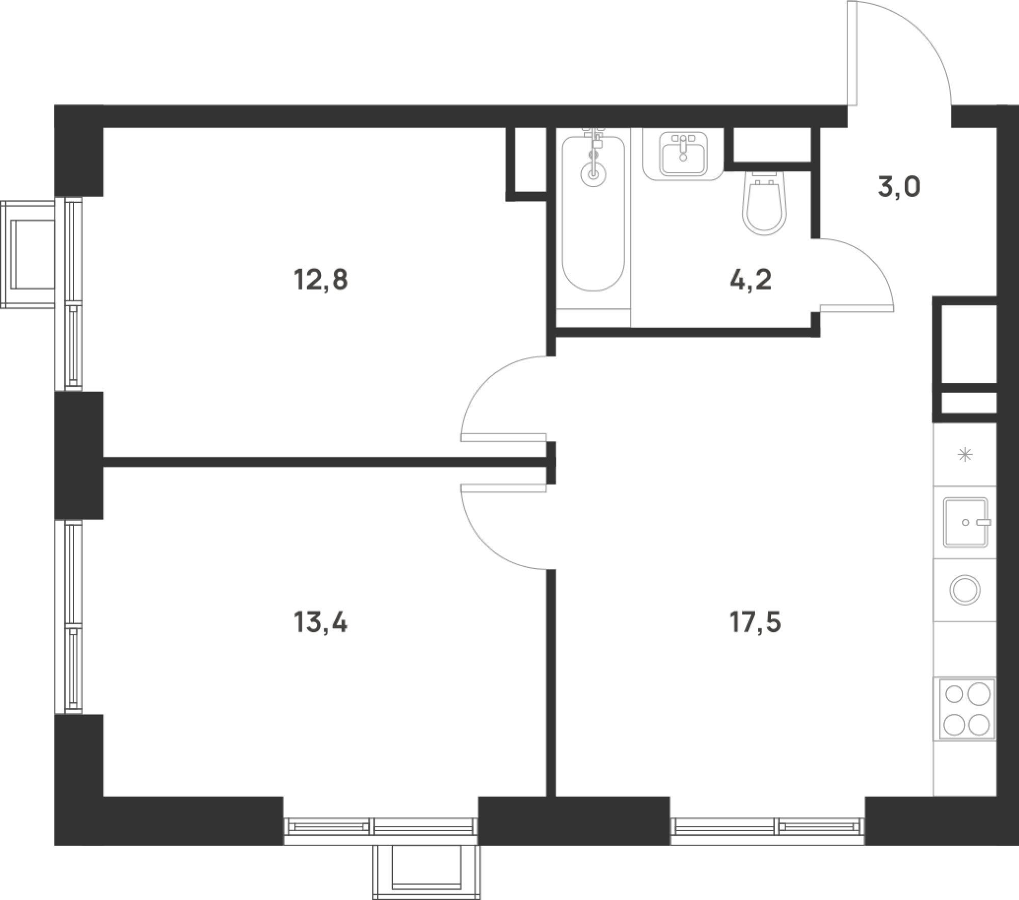 Планировка — Foreville, 2-комн., 51 м²