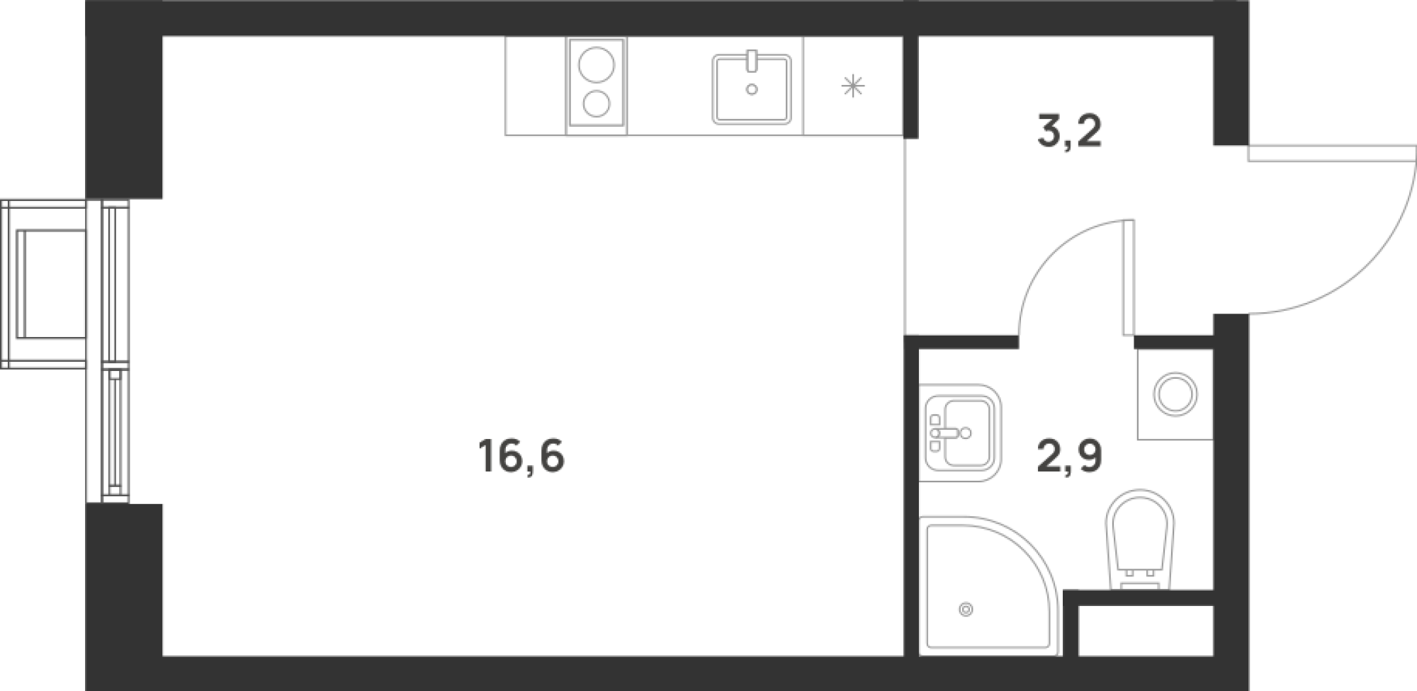Планировка — Foreville, Студия, 23 м²