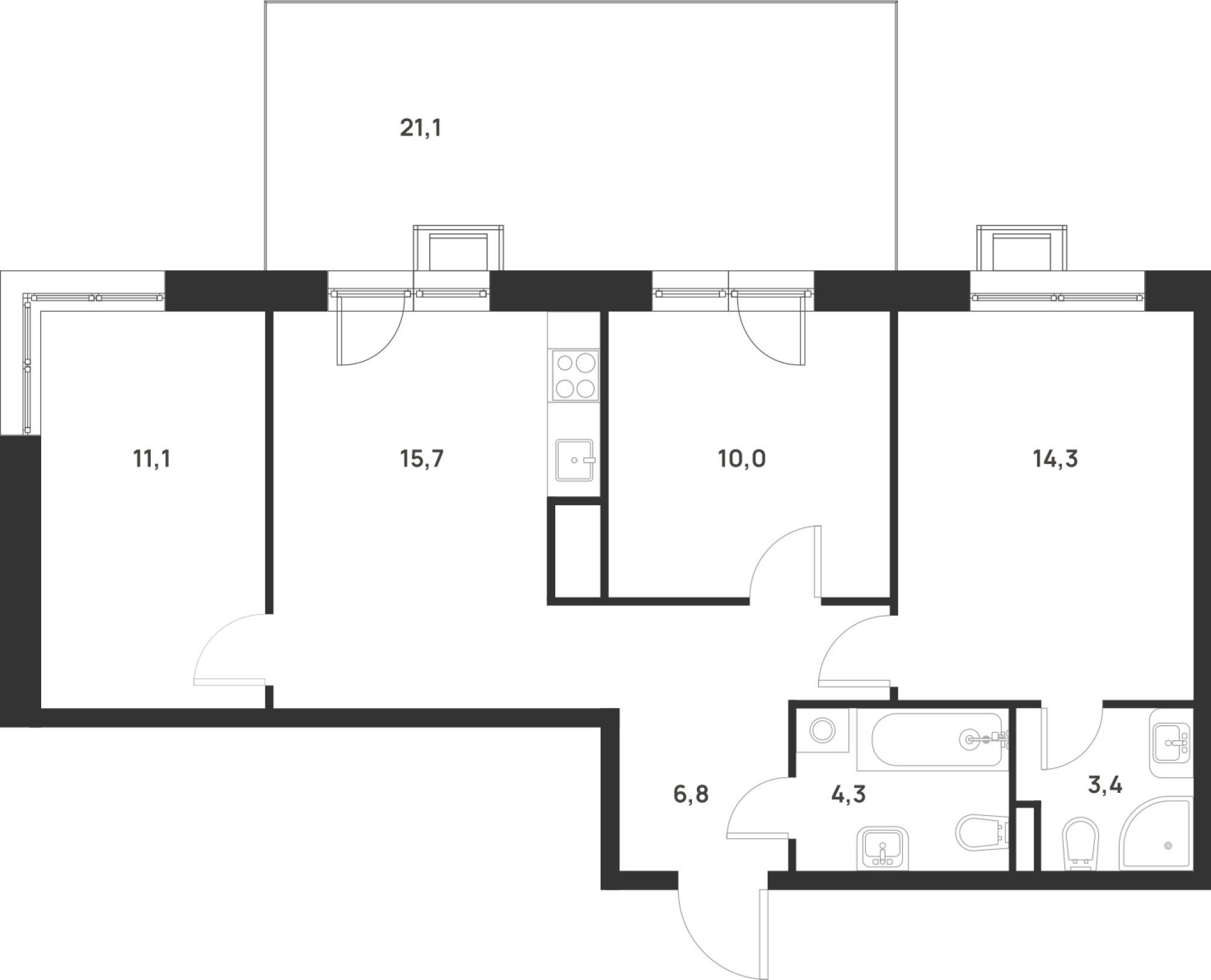 Планировка — Foreville, 3-комн., 66 м²