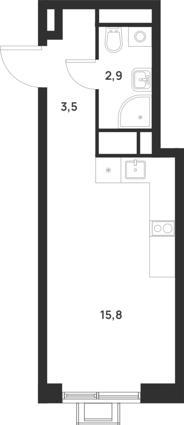 Планировка — Foreville, Студия, 22 м²