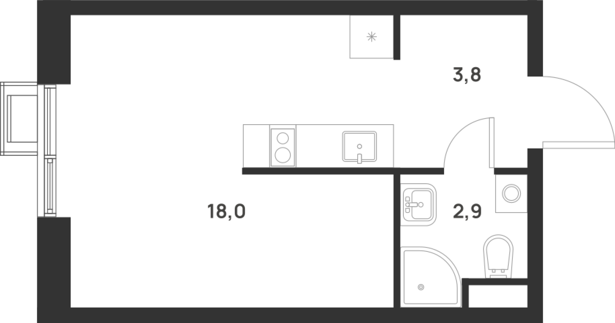 Планировка — Foreville, Студия, 25 м²