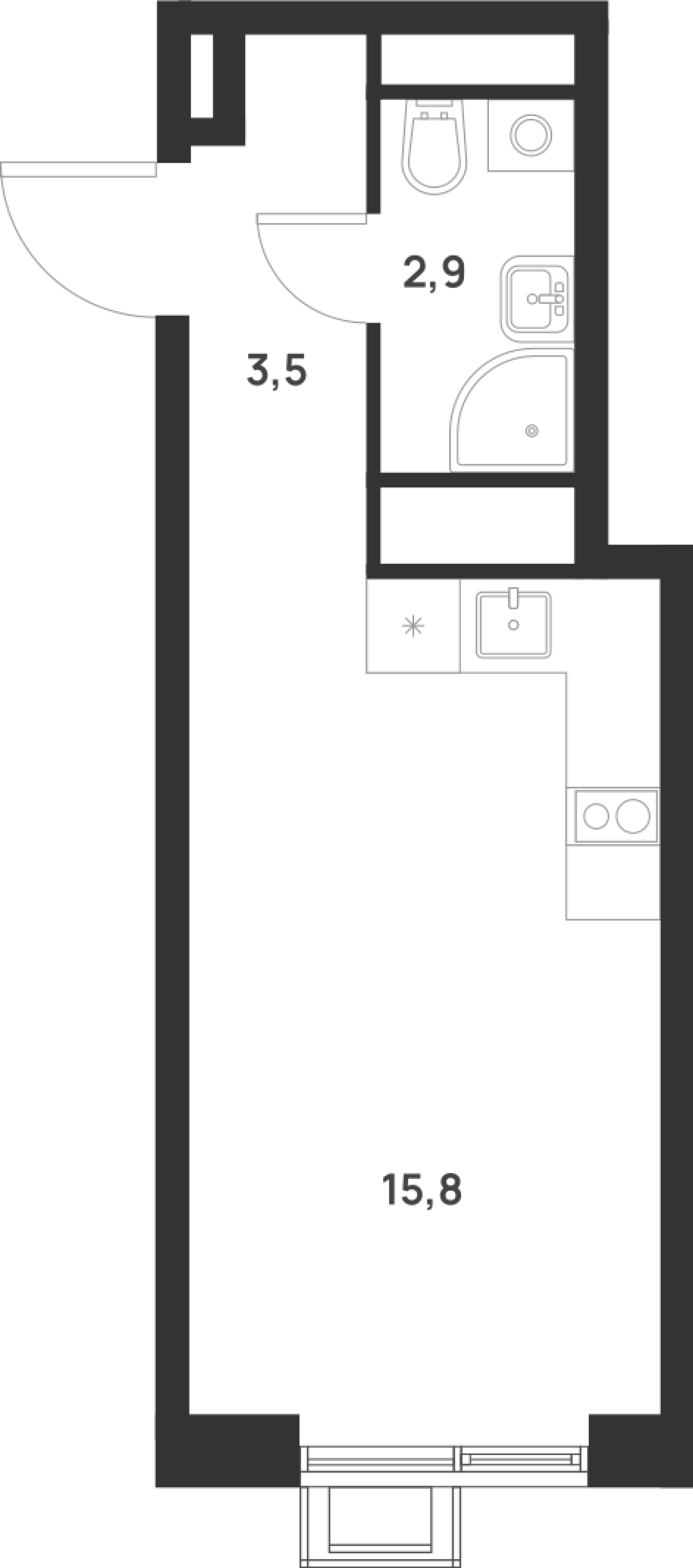 Планировка — Foreville, Студия, 22 м²